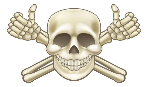 Dibujos Animados Halloween Pirata Cráneo Huesos Cruzados Esqueleto Pulgares Arriba — Archivo Imágenes Vectoriales