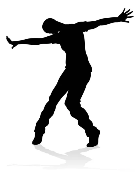 Een Mannelijke Straat Dance Hip Hop Danser Silhouet — Stockvector