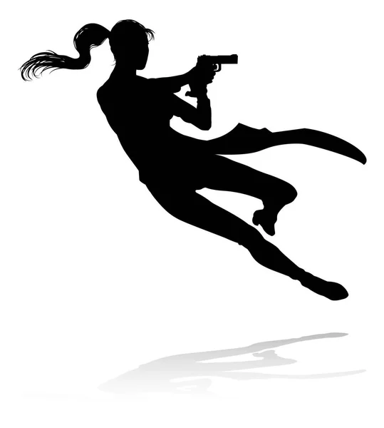 Silhouette Femme Dans Film Action Shoot Out Pose — Image vectorielle