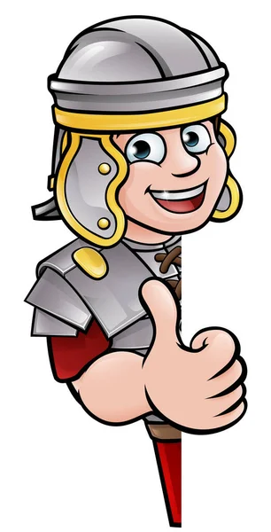 Ancient Roman Soldier Cartoon Character Peeking Sign Giving Thumbs — Stock Vector