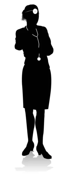 Une Femme Silhouette Médecin Dans Une Posture Pensée — Image vectorielle