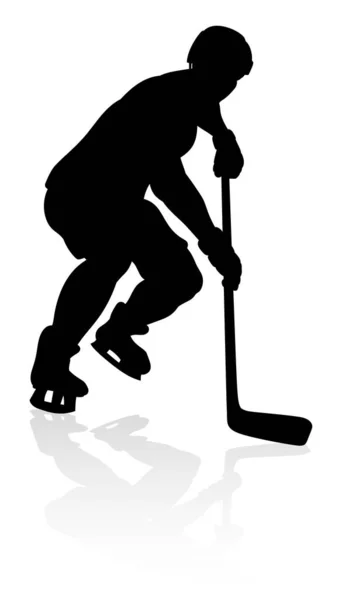 Illustration Sportive Joueur Hockey Sur Glace Silhouette — Image vectorielle