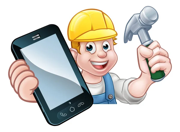 Carpenter Handyman Holding Hammer Phone Copyspace — Stock Vector