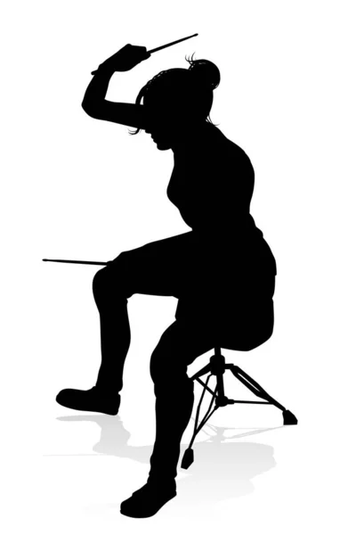Drummer Musician Drumming Drums Detailed Silhouette — Stock Vector
