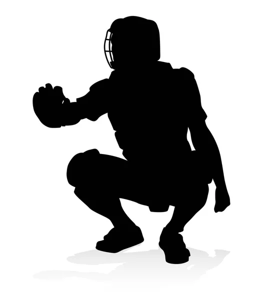 Joueur Baseball Dans Sport Pose Silhouette Détaillée — Image vectorielle