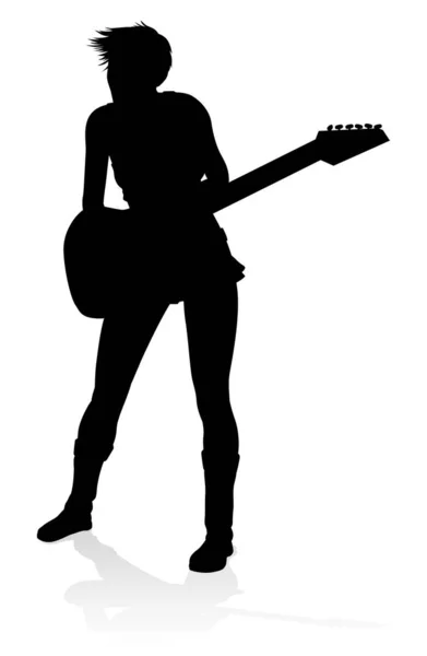 Eine Gitarristin Detailverliebter Silhouette Spielt Ihr Gitarreninstrument — Stockvektor