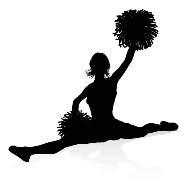Silhueta Detalhada Cheerleader Com Pompons Ilustração Gráfica —  Vetores de Stock