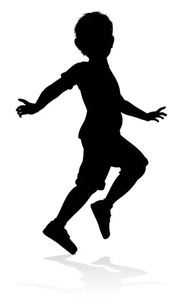 Enfant Enfant Silhouette Jouant Courir Sautant — Image vectorielle