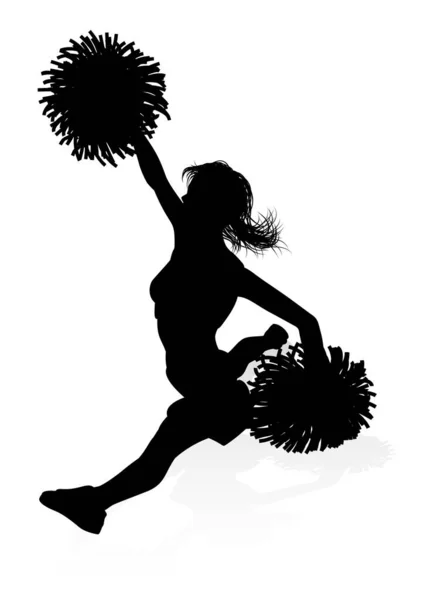 stock vector Detailed silhouette cheerleader with waving pompoms graphic