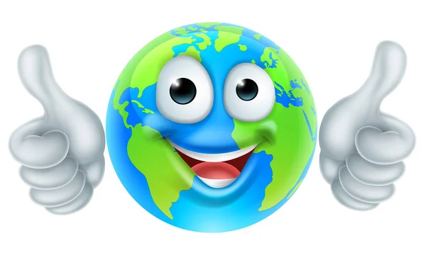 Всемирный День Земли Большой Палец Вверх Талисман Земной Шар Персонаж — стоковый вектор