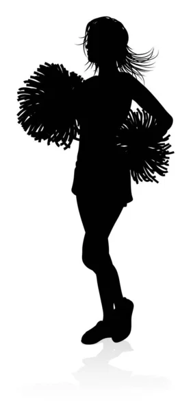 Detailed Silhouette Cheerleader Pompoms Pose — Stock Vector