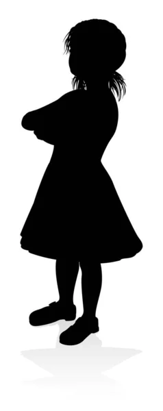 Silhouette Lány Gyerek Szórakozás — Stock Vector