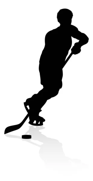 Силуэт Хоккеист Спортивная Иллюстрация — стоковый вектор