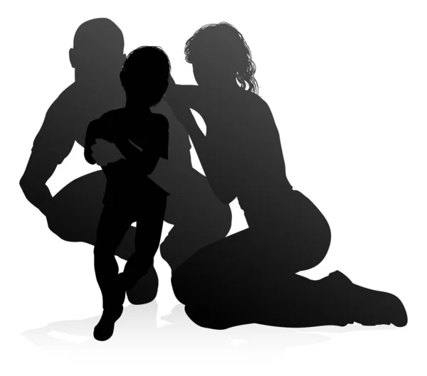 Υψηλής Ποιότητας Και Λεπτομερείς Σιλουέτες Μιας Χαρούμενης Νεαρής Οικογένειας Μητέρα — Διανυσματικό Αρχείο