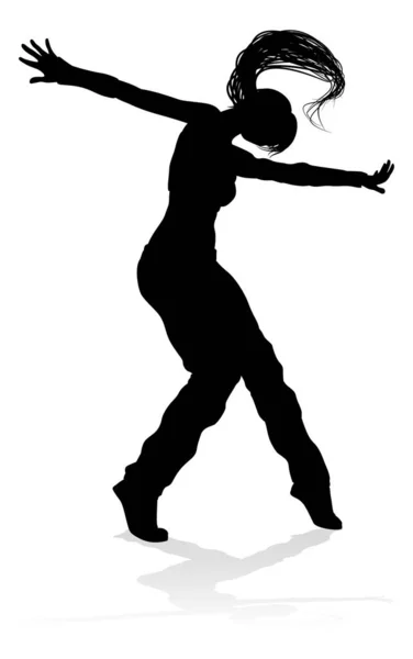 一个女街舞嘻哈舞者在轮廓中 — 图库矢量图片