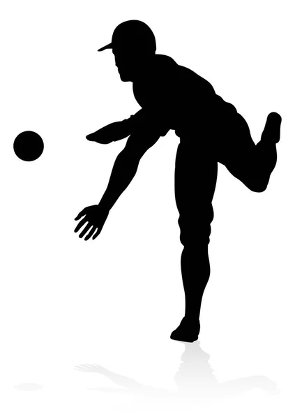 Joueur Baseball Dans Sport Pose Silhouette Détaillée — Image vectorielle