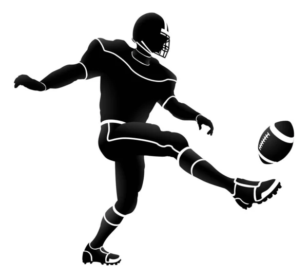 Detailed Silhouette American Football Player Kicking Ball — Stock Vector