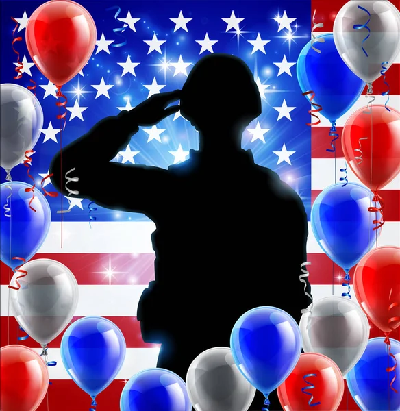 Χαιρετισμός Στρατιώτης Αμερικανική Σημαία Κόκκινο Λευκό Και Μπλε Μπαλόνι Φόντο — Διανυσματικό Αρχείο