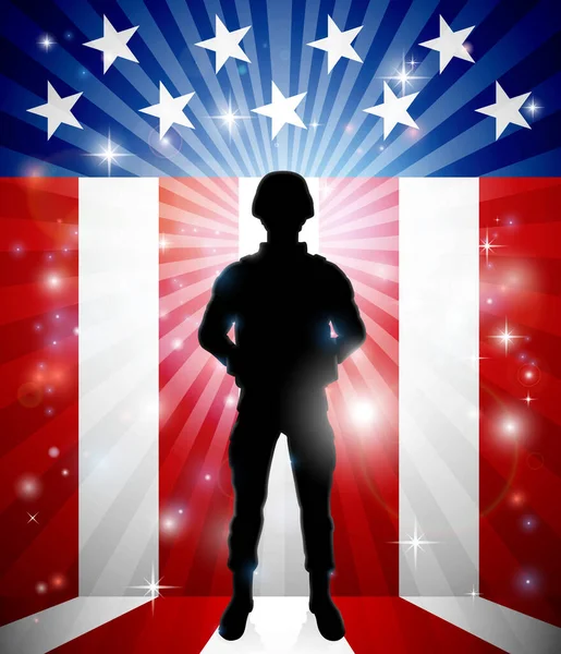 Patriotic Soldier Front American Flag Background — Stock Vector