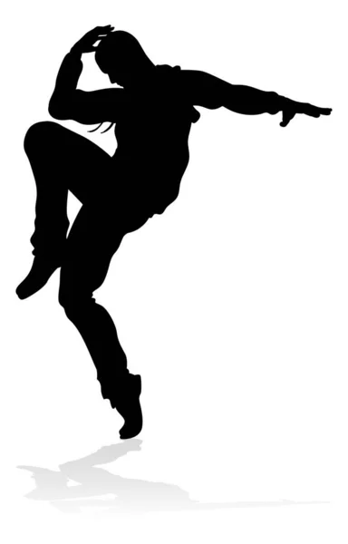 一个男性街舞嘻哈舞者在剪影 — 图库矢量图片