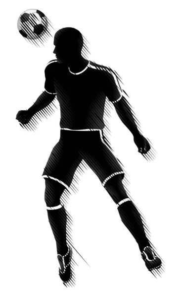 Soccer Football Player Heading Ball Silhouette Sports Illustration Concept — Stock Vector