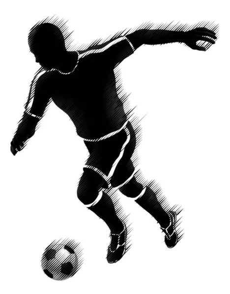 Footballeur Qui Court Donne Coup Pied Une Silhouette Ballon Concept — Image vectorielle