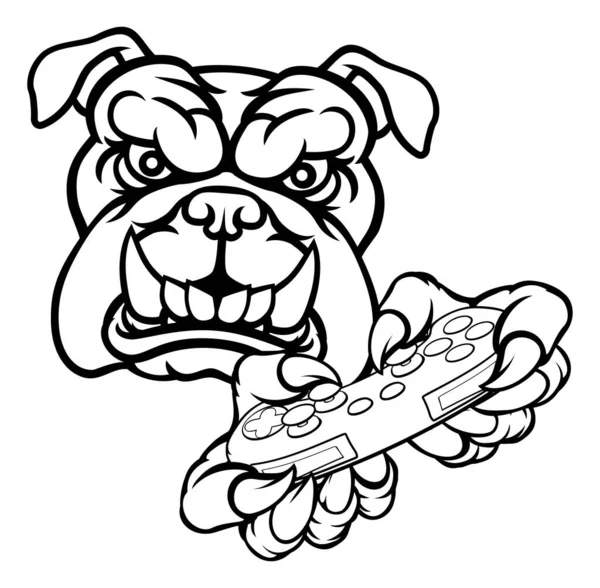 Bulldog Dog Cartoon Character Player Gamer Esports Sport Mascot Holding — Stock Vector