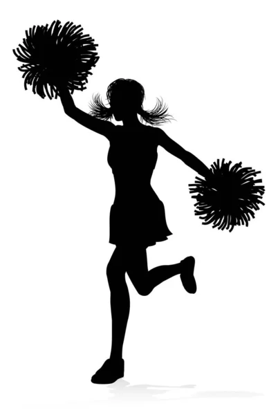 Silhueta Detalhada Cheerleader Com Pompons —  Vetores de Stock