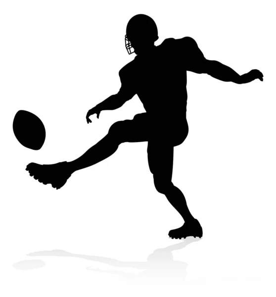 Λεπτομερής Σιλουέτα Αμερικανός Ποδοσφαιριστής Κλωτσάει Την Μπάλα — Διανυσματικό Αρχείο