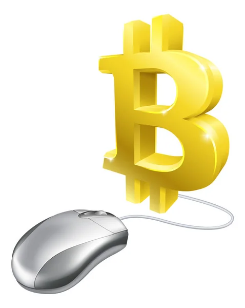 Computer Mouse Attached Bitcoin Sign Symbol Concept — Stock Vector
