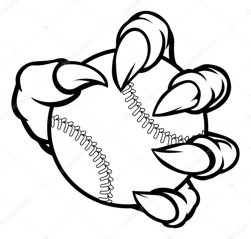 A monster or animal claw holding a baseball ball
