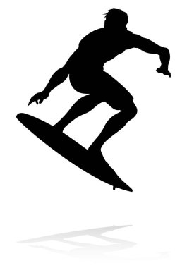 A high quality detailed silhouette of a surfer surfing the waves on his surfboard