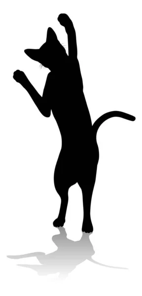 Bir Siluet Kedi Evcil Hayvan Detaylı Grafik — Stok Vektör