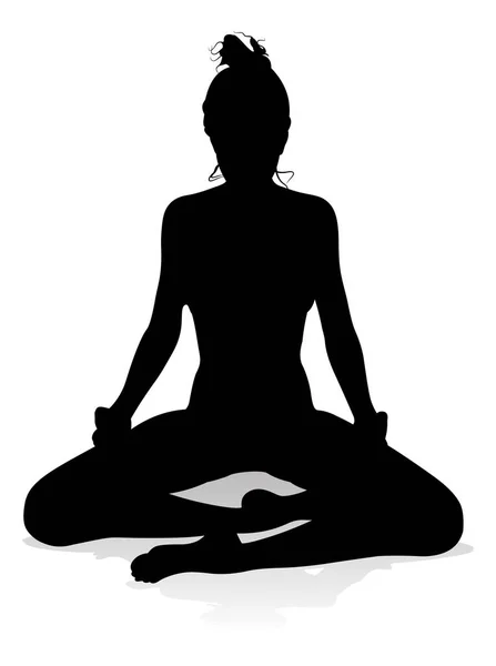 Silhouette Woman Yoga Pilates Pose — Stock Vector
