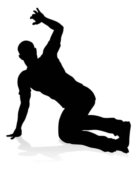 Male Street Dance Hip Hop Dancer Silhouette — Stock Vector