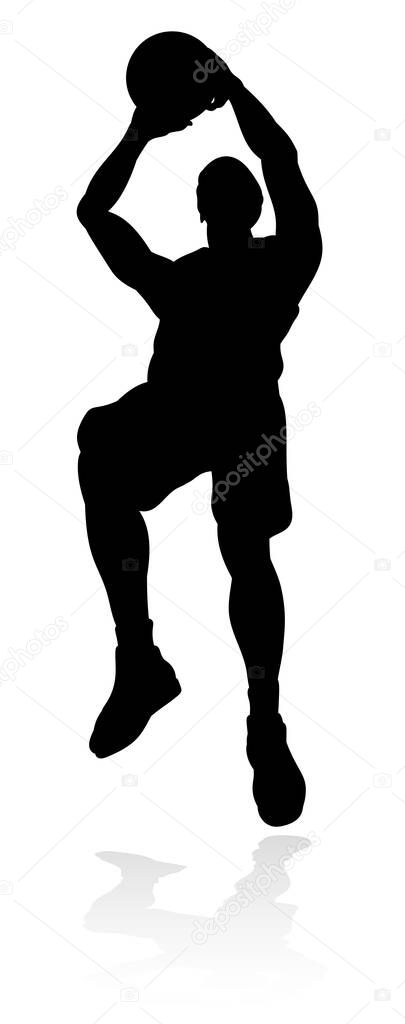 A detailed silhouette basketball player sports illustration