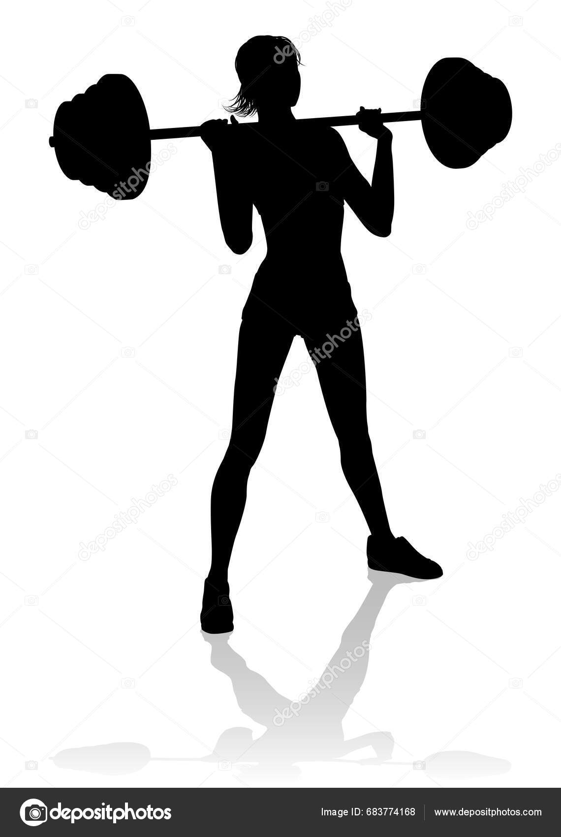 Una Mujer Silueta Usando Pesas Barra Gimnasio Gimnasio Gimnasio Equipo  Vector de stock #683774168 de ©Krisdog, image size:1140x1700