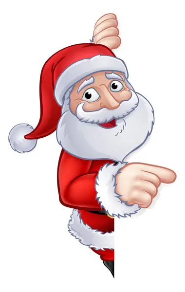 Santa Claus Boże Narodzenie Postać Kreskówek Podglądając Wokół Znaku Wskazując — Wektor stockowy
