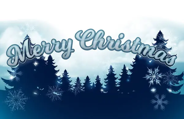 Winter Wonderland Landscape Snowflakes Background Merry Christmas Message — Stock Vector