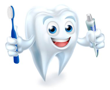 Diş fırçası ve diş macunu tutan bir çizgi film karakteri.
