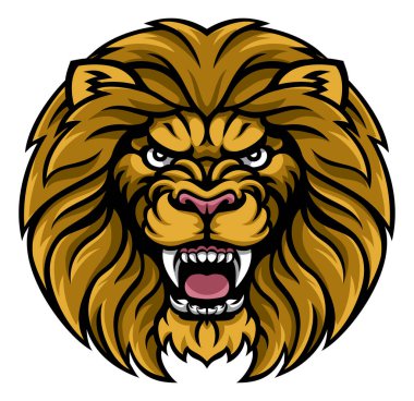 Kızgın bir aslan spor maskotu hayvan karakteri.