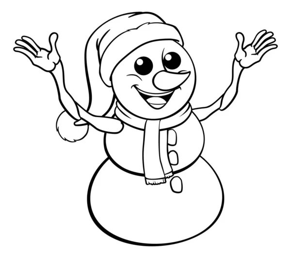 Snowman Christmas Cartoon Character Santa Hat — Stock Vector