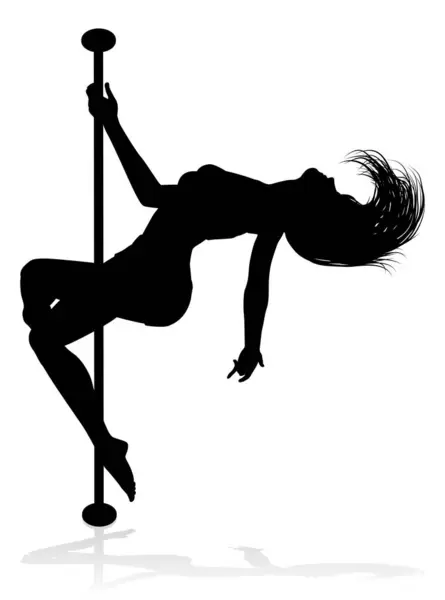 Woman Pole Dancer Exercising Fitness Silhouette — Stock Vector