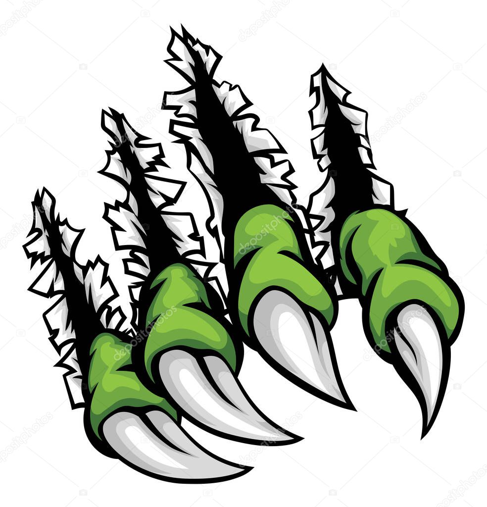 A monster claw tearing, scratching or ripping through the background