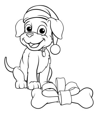 Noel Baba 'nın evcil köpeği. Çizgi film karakteri. Siyah beyaz çizimleri var.