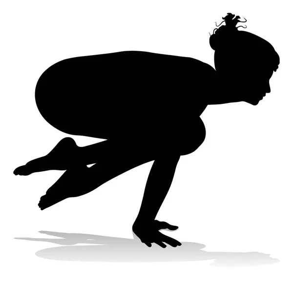 Silhouette Woman Yoga Pilates Pose — Stock Vector