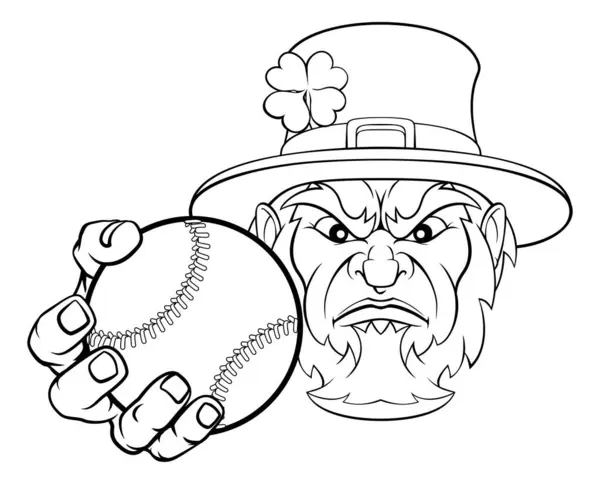 Leprechaun Baseball Sports Mascot Holding Ball — Stock Vector