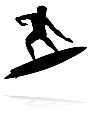 A high quality detailed silhouette of a surfer surfing the waves on his surfboard