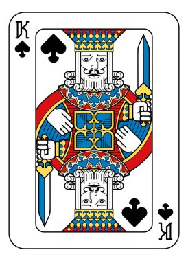 Yeni bir modern orijinal deste tasarımından sarı, kırmızı, mavi ve siyah renkli maça papazı. Standart poker boyutu.