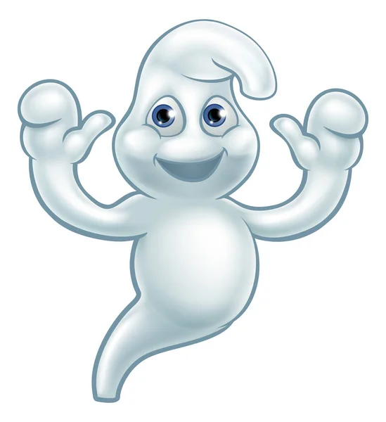 Ghost Halloween Cute Cartoon Character Smiling Waving — Stock Vector